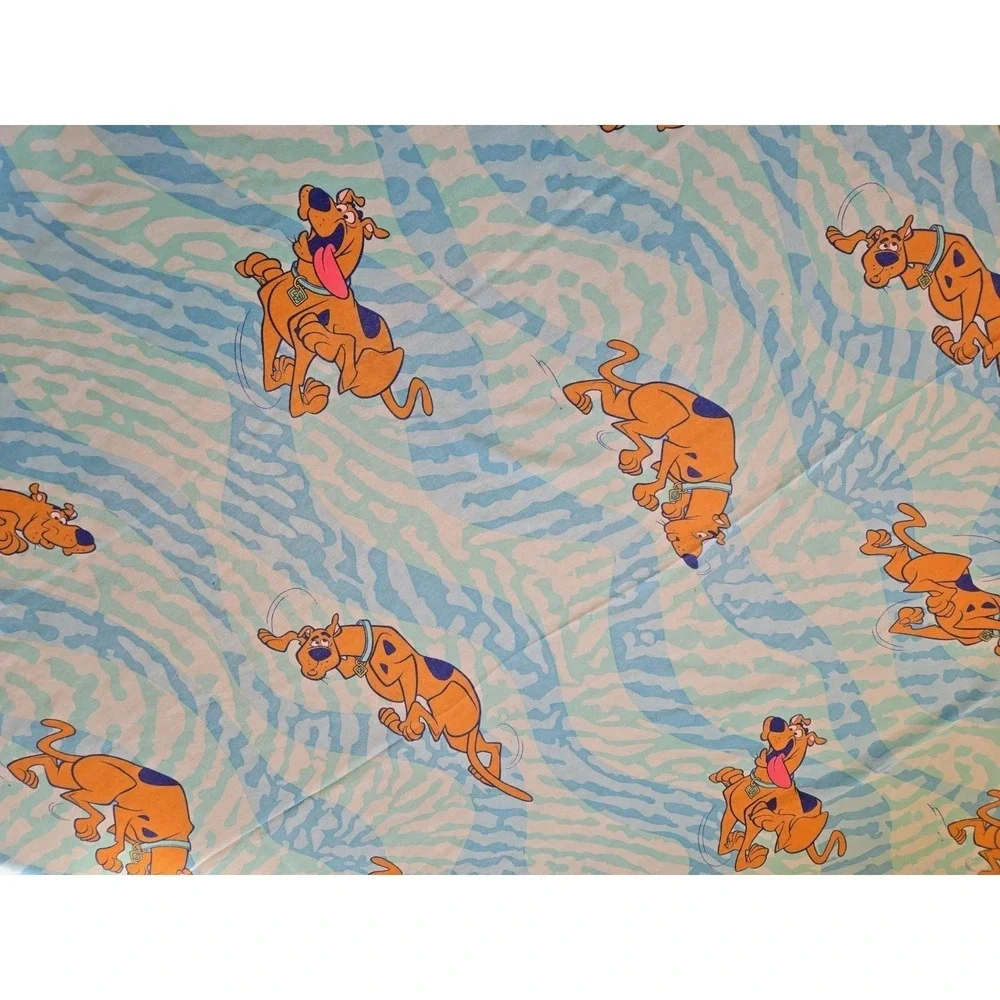Vintage 2000 Scooby Doo Twin Flat Sheet Curtain Panel Fabric Y2K Blue Teal 67x91